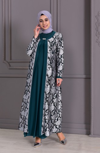 Emerald Green Hijab Evening Dress 7000-02