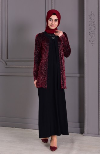 Claret Red Hijab Evening Dress 7002-01