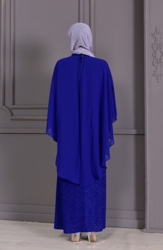 فستان سهرة بتفاصيل لامعة وبمقاسات كبيرة 1054-01 لون ازرق 1054-01