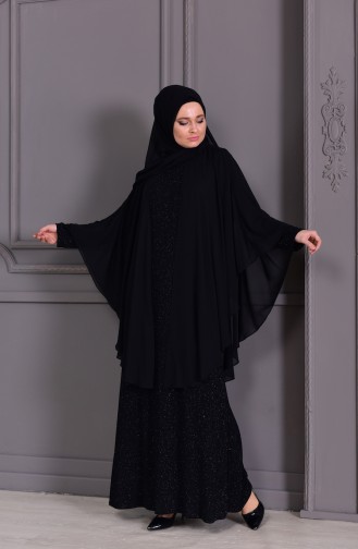 Grosse Grösse Silbriges Abendkleid 1054-05 Schwarz 1054-05