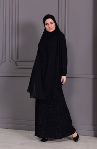 Grosse Grösse Silbriges Abendkleid 1054-05 Schwarz 1054-05