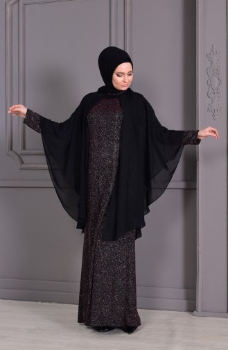 Plus Size Silvery Evening Dress 1054A-01 Black Bordeaux 1054A-01