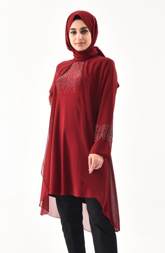 Claret Red Hijab Evening Dress 1096-02