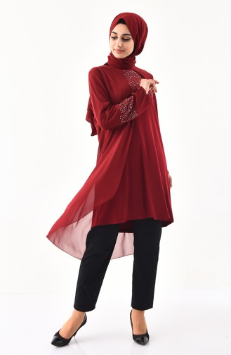 Claret Red Hijab Evening Dress 1096-02