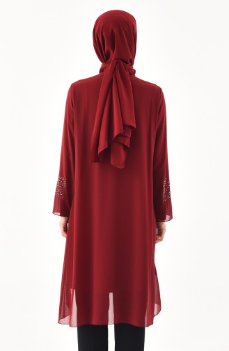 Weinrot Hijab-Abendkleider 1096-02