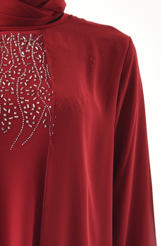 Claret Red Hijab Evening Dress 1096-02