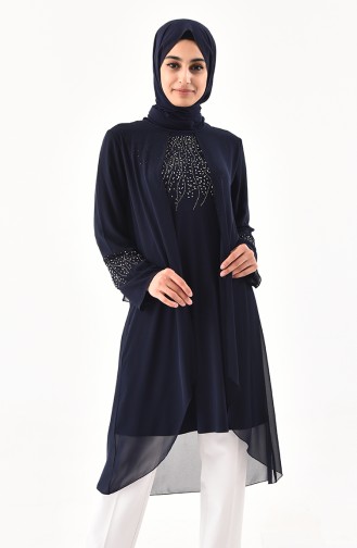 Navy Blue Hijab Evening Dress 1096-03