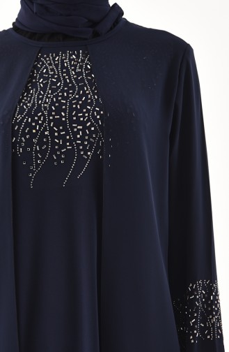 Navy Blue Hijab Evening Dress 1096-03