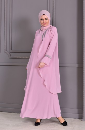 Powder Hijab Evening Dress 1101-01