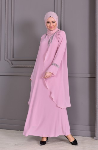 METEX Large Size Stone Printed Evening Dress 1101-01 Powder 1101-01