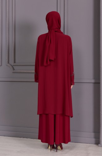 ميتيكس فستان سهرة بتصميم مُطبع بأحجار لامعة و بمقاسات كبيرة 1101-03 لون خمري 1101-03