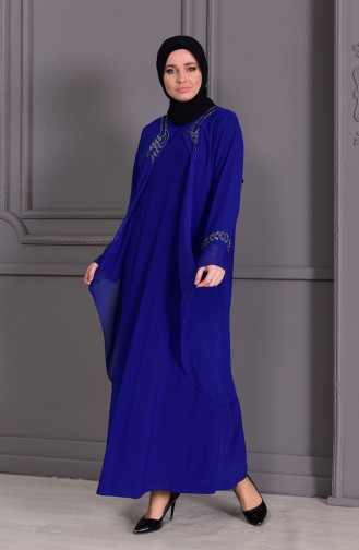 ميتيكس فستان سهرة بتصميم مُطبع بأحجار لامعة و بمقاسات كبيرة 1101-06 لون أزرق 1101-06