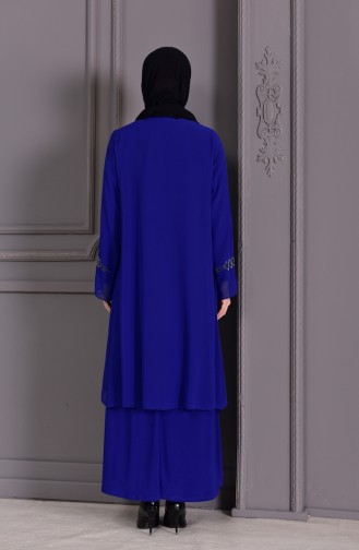 ميتيكس فستان سهرة بتصميم مُطبع بأحجار لامعة و بمقاسات كبيرة 1101-06 لون أزرق 1101-06