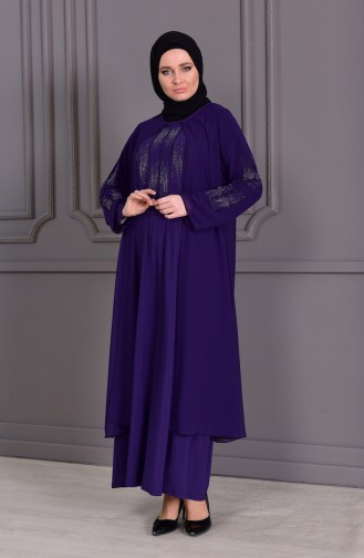 ميتيكس فستان سهرة بتصميم موصول بقطعة شيفون و بمقاسات كبيرة  1104-01 لون بنفسجي 1104-01