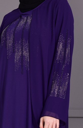 ميتيكس فستان سهرة بتصميم موصول بقطعة شيفون و بمقاسات كبيرة  1104-01 لون بنفسجي 1104-01