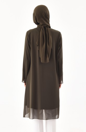 Tunique Asymétrique Imprimée de Pierre Grande Taille 1108-05 Khaki 1108-05