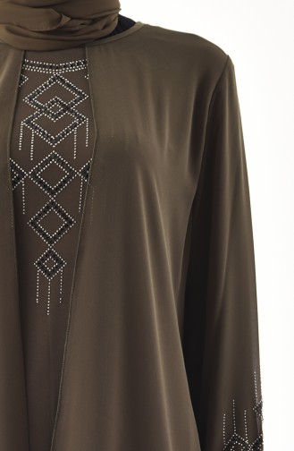 Tunique Asymétrique Imprimée de Pierre Grande Taille 1108-05 Khaki 1108-05