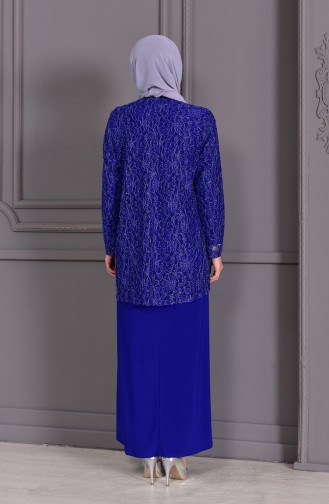 ميتيكس فستان سهرة بتصميم مُزين ببروش و بمقاسات كبيرة  1111-03 لون أزرق 1111-03