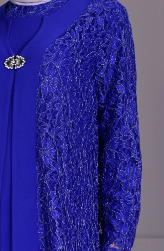 ميتيكس فستان سهرة بتصميم مُزين ببروش و بمقاسات كبيرة  1111-03 لون أزرق 1111-03
