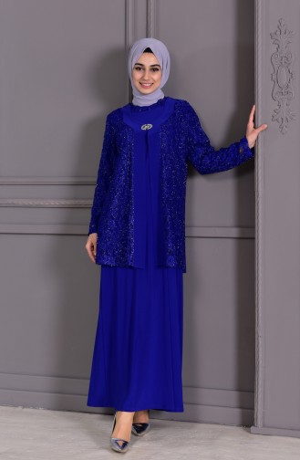 ميتيكس فستان سهرة بتفاصيل من الدانتيل و بمقاسات كبيرة 1114-02 لون أزرق 1114-02