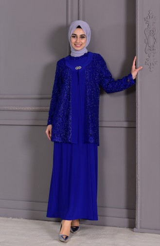 Robe de Soirée a Dentelle Grande Taille 1114-02 Bleu Roi 1114-02