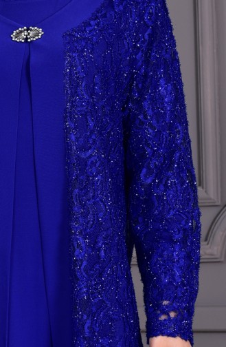 ميتيكس فستان سهرة بتفاصيل من الدانتيل و بمقاسات كبيرة 1114-02 لون أزرق 1114-02