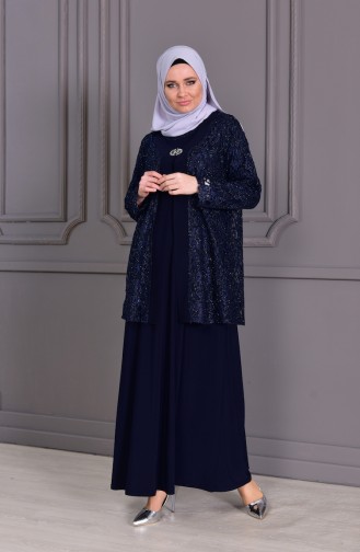 Robe de Soirée a Dentelle Grande Taille 1114-05 Bleu Marine 1114-05