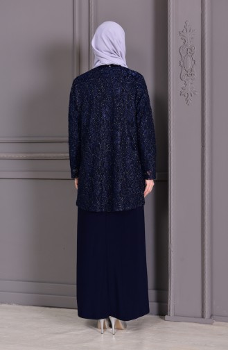 ميتيكس فستان سهرة بتفاصيل من الدانتيل و بمقاسات كبيرة 1114-05 لون كحلي 1114-05