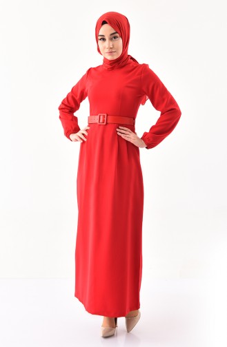 Kemerli Elbise 2051-01 Kırmızı