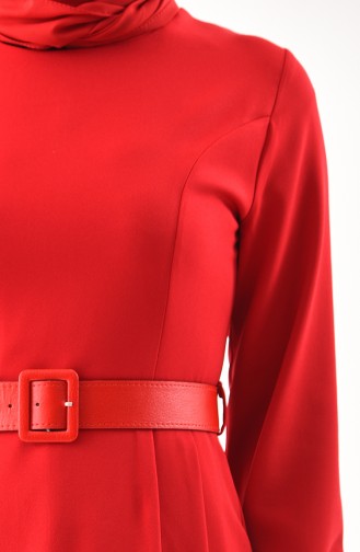 Kemerli Elbise 2051-01 Kırmızı 2051-01
