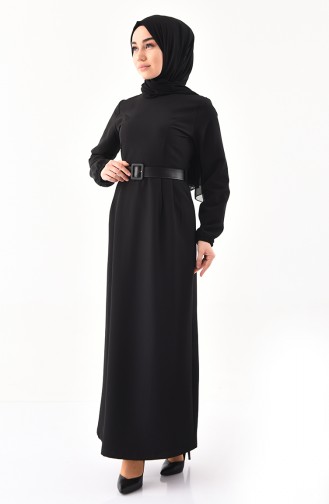 فستان بتصميم حزام للخصر 2051-05 لون أسود 2051-05