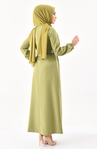 فستان بتصميم حزام للخصر 2051-06 لون أخضر فستقي 2051-06