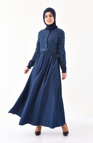 MISS VALLE  Belted Jeans Dress 8993-01 Navy Blue 8993-01
