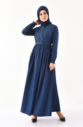 MISS VALLE Belted Jeans Dress 8993-01 Navy Blue 8993-01