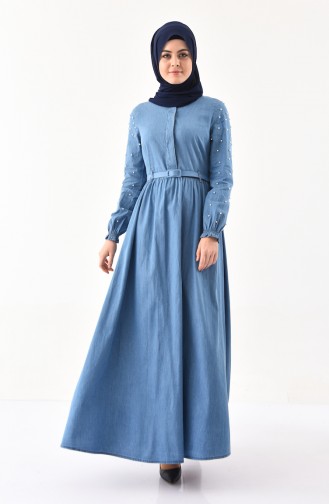 Jeansblau Hijab Kleider 8993-02