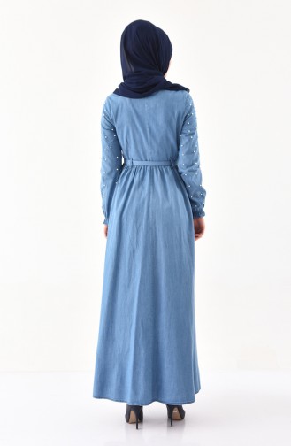 Jeansblau Hijab Kleider 8993-02