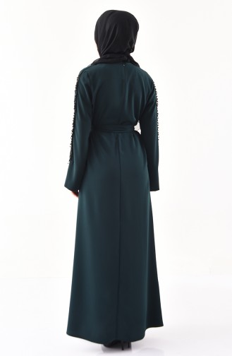 Kol Detaylı Kuşaklı Elbise 1916-04 Zümrüt Yeşili 1916-04