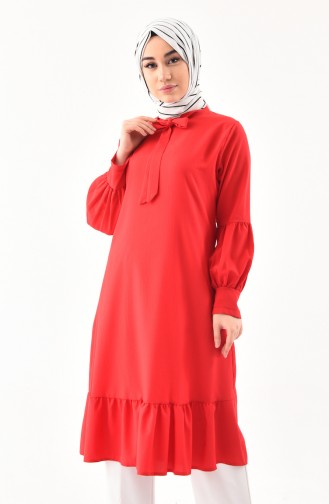 Kravat Yaka Tunik 3042-03 Kırmızı