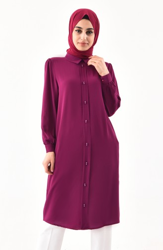 Large Size Pearls Detailed Tunic 5004-02 Plum 5004-02