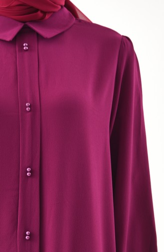 Large Size Pearls Detailed Tunic 5004-02 Plum 5004-02