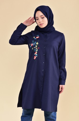 Nakışlı Tunik 8222-05 Lacivert