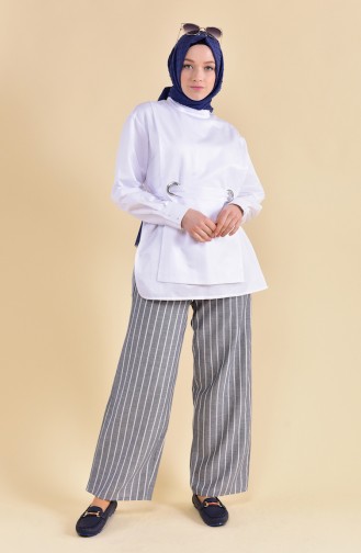 Linen Striped Plenty leg Pants 0268-04 Gray 0268-04