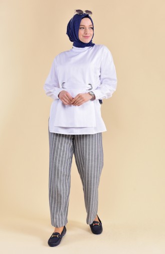 Linen Striped Plenty leg Pants 0268-04 Gray 0268-04