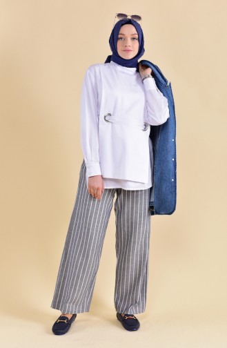 Linen Striped Plenty leg Pants 0268-04 Gray 0268-04