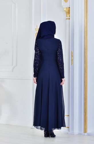 Navy Blue Hijab Evening Dress 52614-01