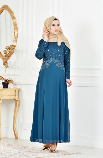 Petrol Hijab Evening Dress 52614-04