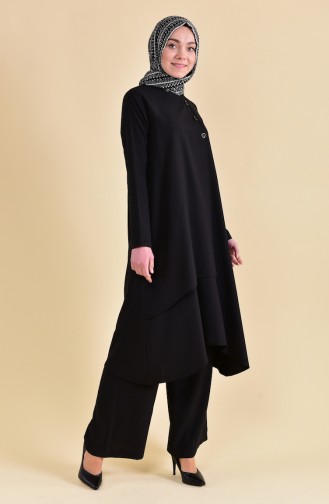 Düğme Detaylı Tunik Pantolon İkili Takım 9103-01 Siyah 9103-01