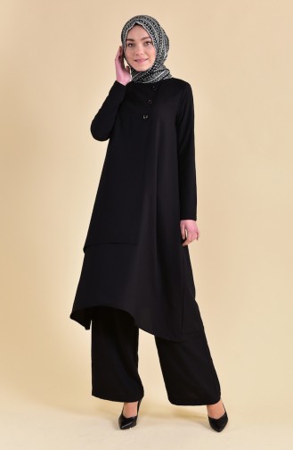 Düğme Detaylı Tunik Pantolon İkili Takım 9103-01 Siyah 9103-01
