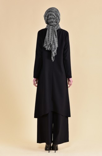 Düğme Detaylı Tunik Pantolon İkili Takım 9103-01 Siyah 9103-01