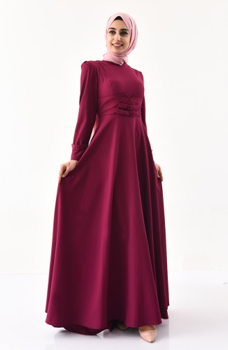 Belt Detailed Dress 1138-04 Plum 1138-04